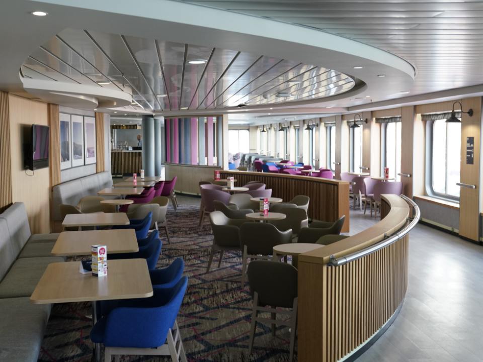 Passenger seating and lounge areas on board a DFDS ferry