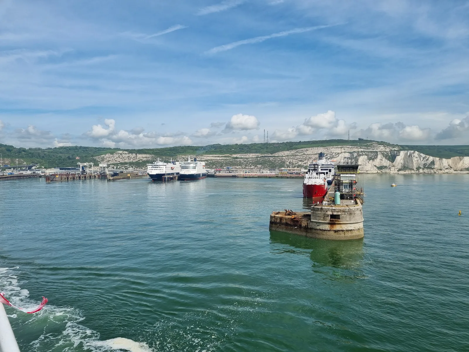 We took this photo leaving Dover; the next ferry was already on its way out