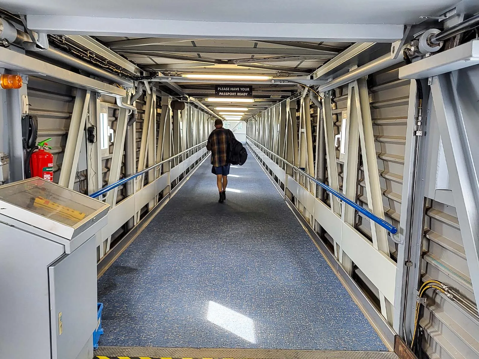 The foot passenger gangway: have your passport ready