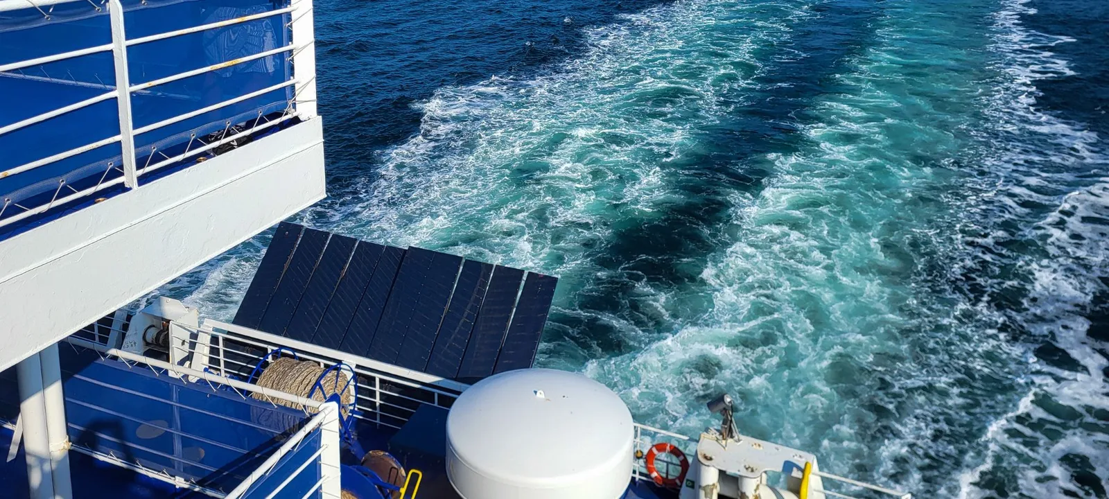 The wake of the DFDS ferry from Newcastle to IJmuiden, seen from the aft deck