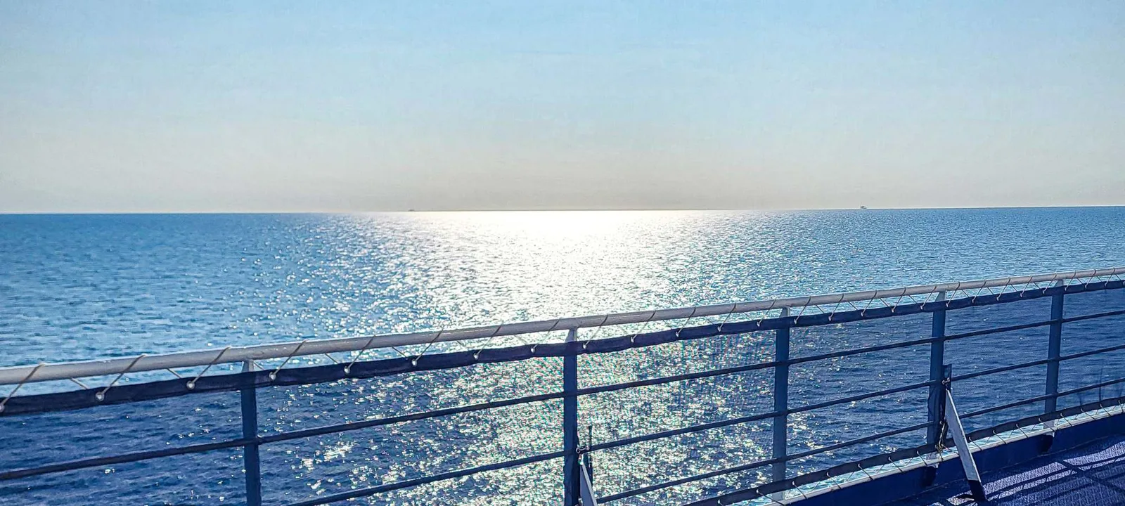 Morning sun over a calm North Sea from the deck of the DFDS ferry